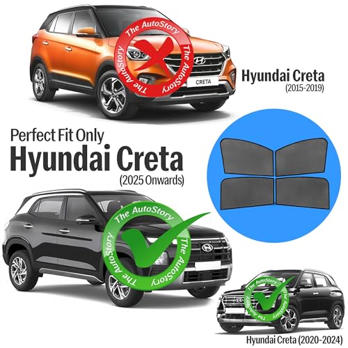 Image of Autostory Custom Fit Black Mesh Car Sunshade for Creta 2025 Onwards | UV & Heat Protection Car Window Curtains | Privacy Car Sun Shade | Breathable Vehicle Specific Side Window Shades