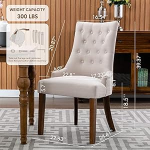 COLAMY Wingback Upholstered Dining Chairs Set of 2, Fabric Side Dining Room Chairs with Tufted Button, Living Room Chairs for Home Kitchen- Beige COLAMY Wingback Upholstered Dining Chairs Set of 2 Fabric Side Dining Room Chairs with Tufted Button Living Room Chairs for Home Kitchen Beige