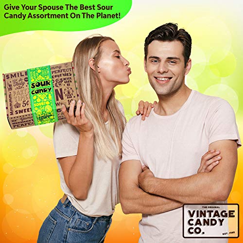 Vintage Candy Co. Sour Candy Assortment Gift Box - Best Candy Variety Mix Care Package - Unique & Fun Gag Gift Basket - Perfect For Man Or Woman Who Loves Sour Candy #TOP5