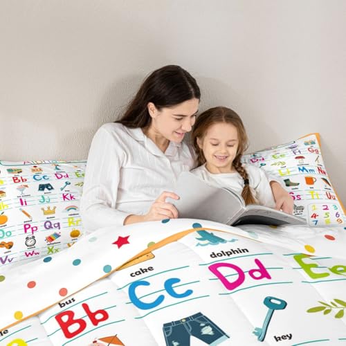 Image of Feelyou ABC Alphabet Comforter Set Full Size, Cute Educational Learning Tool Bedding Set for Kids Toddler Cartoon Animal Comforter Learning Educational Duvet Set Durable Bed Set 3Pcs