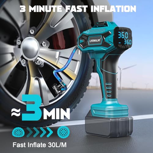 Image of LIVOWALNY Tire Inflator Air Compressor Compatible with Makita 18V Battery, 160PSI Cordless Portable Electric Air Pump with Digital Pressure Gauge for Car Motorcycles Bike Sport Ball Auto (Tool Only)