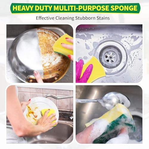 Image of Heavy Duty Scrub Sponges, 96 Pack Scrub Sponge, Double-Side Kitchen Sponge, Multipurpose Long-Lasting Sponges, High-Density Dish Sponge