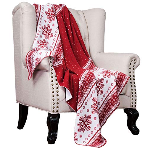 Bedsure Christmas Holiday Knitted Woven Throw Blanket Red and White Super Soft Plush Warm Winter Blanket for Bed, Couch and Gifts, 50 x 60 inches