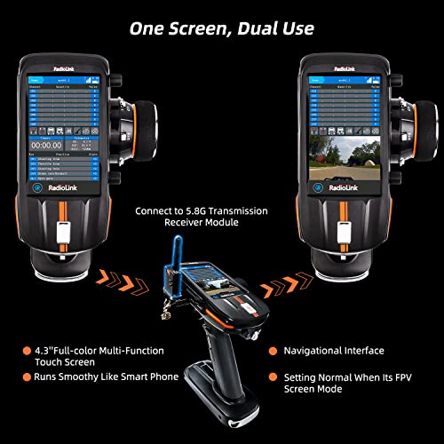 Radiolink Rc8X 8 Channels 2.4G Rc Transmitter, R8Fg & R4Fgm Gyro Receivers, Full Color 4.3" Ips Touch Screen, Voltage Telemetry, 200 Models For Rc Crawler, Drifting, Cars, And Boats, With Metal Wheel #TOP3