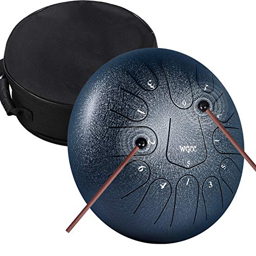 Steel Tongue Drum, 13 Notes 12 inches Hand Tongue Drum Percussion Instrument Lotus Pan Drum with Drum Mallets Carry Bag