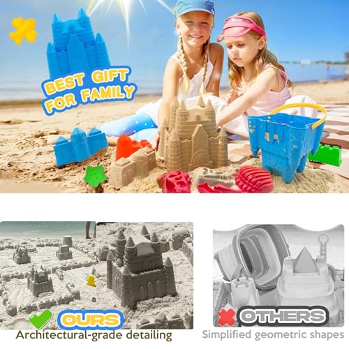 SupMLC Beach Toys 27 pcs Sand Toys, Sand Castle Building Kit for Kids - with Sand Bucket, Mesh Bag, Shovels and Rakes, Sandbox Toys for Toddlers Kids