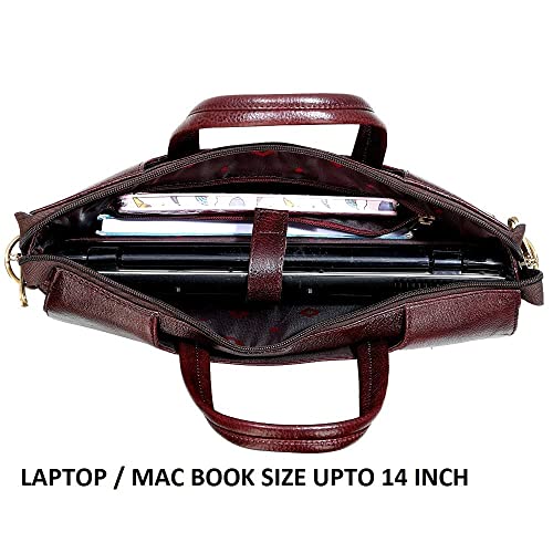 Image of RICHSIGN LEATHER ACCESSORIES Full Grain Natural Leather Laptop Messenger & Shoulder Bags for Men Women Office Briefcase Branded Stylish..Dimensions: L-14 x H- 12 x W- 2 Inch (Weight=900 GR)