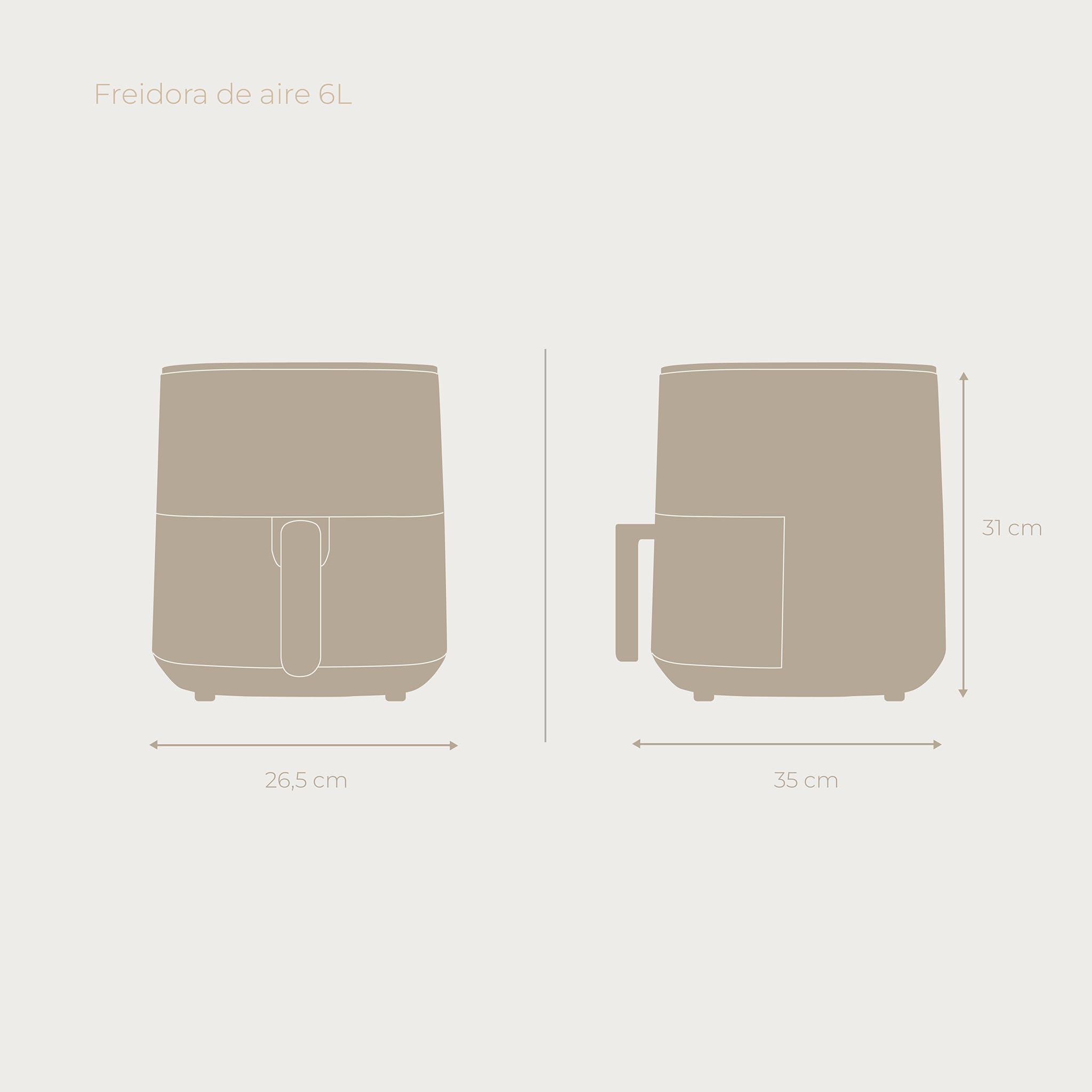 EVVO Freidora Aire Sin Aceite de 6L, 1700W, Recipiente Antiadherente, Tecnología Dual Cyclone, Multifunción, Hornea, Deshidrata, Descongela, Hasta 200º, Apagado Automático (Color Blanco)