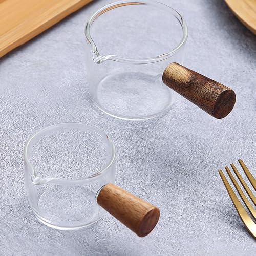 Vaso medidor de vidrio para café de 50 ml con mango de madera miniatura 6