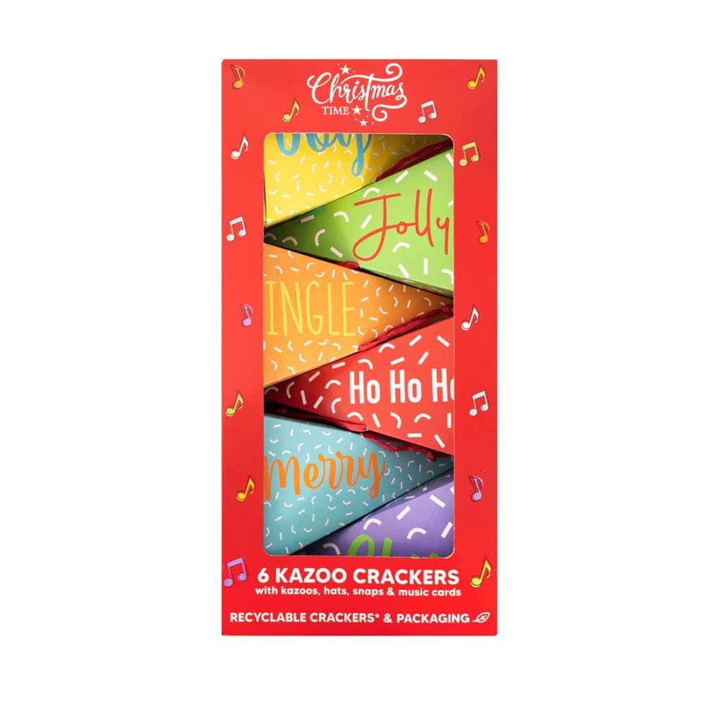 Harvey & Mason Pyramid Kazoo Christmas Crackers Pack Of 6 Musical Family Festive Bright Colour