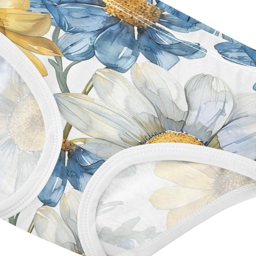 Floral Blue Yellow Daisies Girl Panties Cute Toddler Underwear Custom Cotton Aesthetic Underpants Briefs 2t4