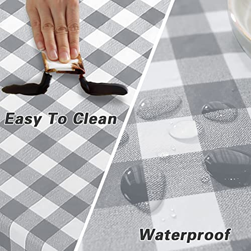 Buffalo Plaid Vinyl Tablecloths With Flannel Backing Rectangle 52 X 70 Inch, Waterproof & Anti Slip Checkered Table Cloth, Plastic Table Cover For Dining, Party, Indoor, Outdoor, Grey And White #TOP3