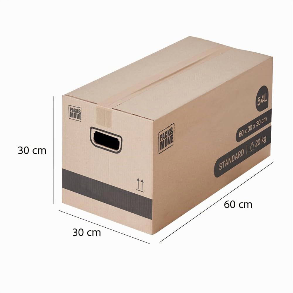 Pack and Move - Lot 30 Cartons Tailles Mixes - 60 x 30 x 30 cm + 40 x 30 x 30 cm - Déménagement - 2 Tailles