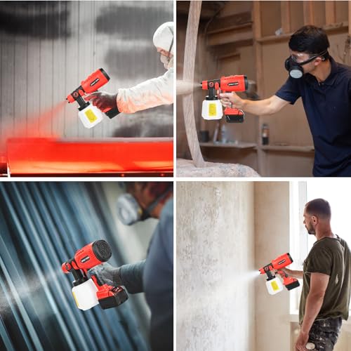 Image of Cordless Paint Sprayer Compatible with Milwaukee M18 Battery, HVLP Spray Paint Gun with 4 Copper Nozzle, 200W High Power Motor Paint Sprayer for Furniture (Battery Not Included)