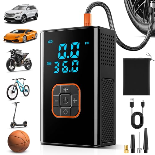 Rivlox Car Tyre Inflator Air Compressor Cordless Electric Car Tyre Pump & Bike Pump with LED Light 150 PSI Portable with Pressure Gauge Digital Dual for Car Motorbike Bike Ball