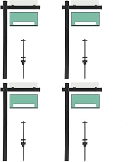 Goplus Real Estate Sign Posts, 6 Ft 2 Pack Vinyl Realtor Sign Post (4” x 4” x 72”) with Flat Cap for Open House and Home for Sale, Rent, Yard Sign Holder, 30" Arm Holds Up to 24" Sign, Black