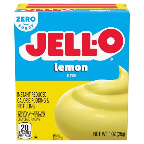 Jell-O Zero Sugar Instant Pudding &amp; Pie Filling Mix, Lemon Flavored, Reduced Calorie Dessert for Baking, Pies &amp; No-Bake Recipes, 1 oz (Pack of 12)