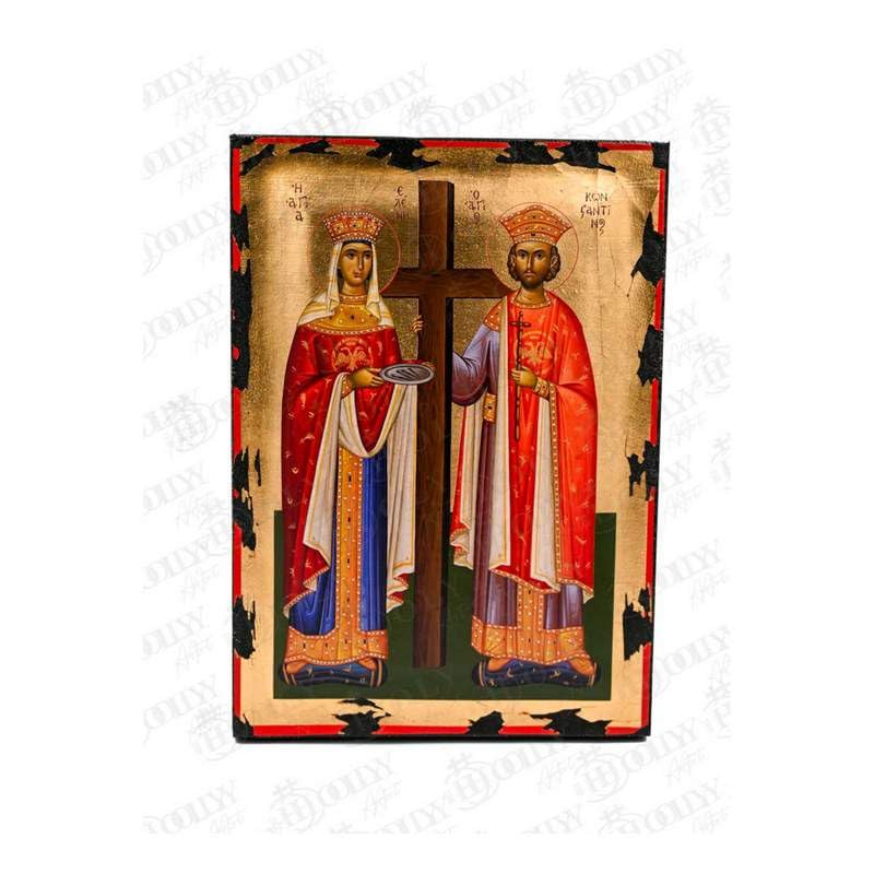 Icône Saints Constantin et Hélène peinture grecque orthodoxe art mural doré