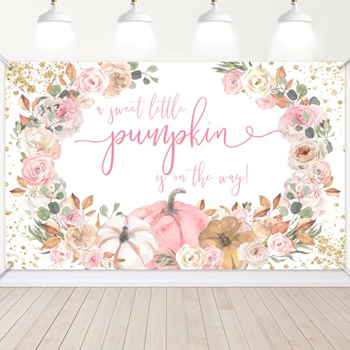 Lecheme Little Pumpkin Baby Shower Backdrop Party Decorations, Pink 6x3.6ft