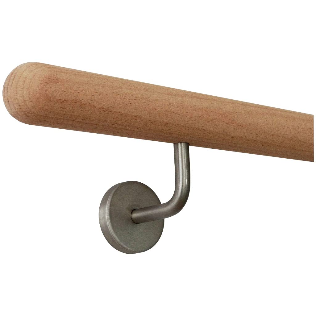 TIBU Holz Handlauf Buche unbehandelt Geländer Wandhandlauf Wand Treppe 30-500cm, Länge 200 mit 3 Halter Halbkugel gefräst