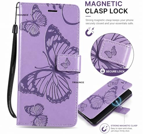 Image of TROUNCE Butterfly Embossing Shock Proof Flip Cover with Card Cash Holder Wallet Case & Magnetic Lock|Mobile Cover|Back Cover for Google Pixel 8- Purple