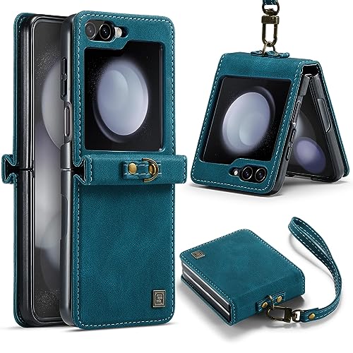 Coque Galaxy Z Flip 5 antichoc avec porte-cartes : protection intégrale bleue rétro