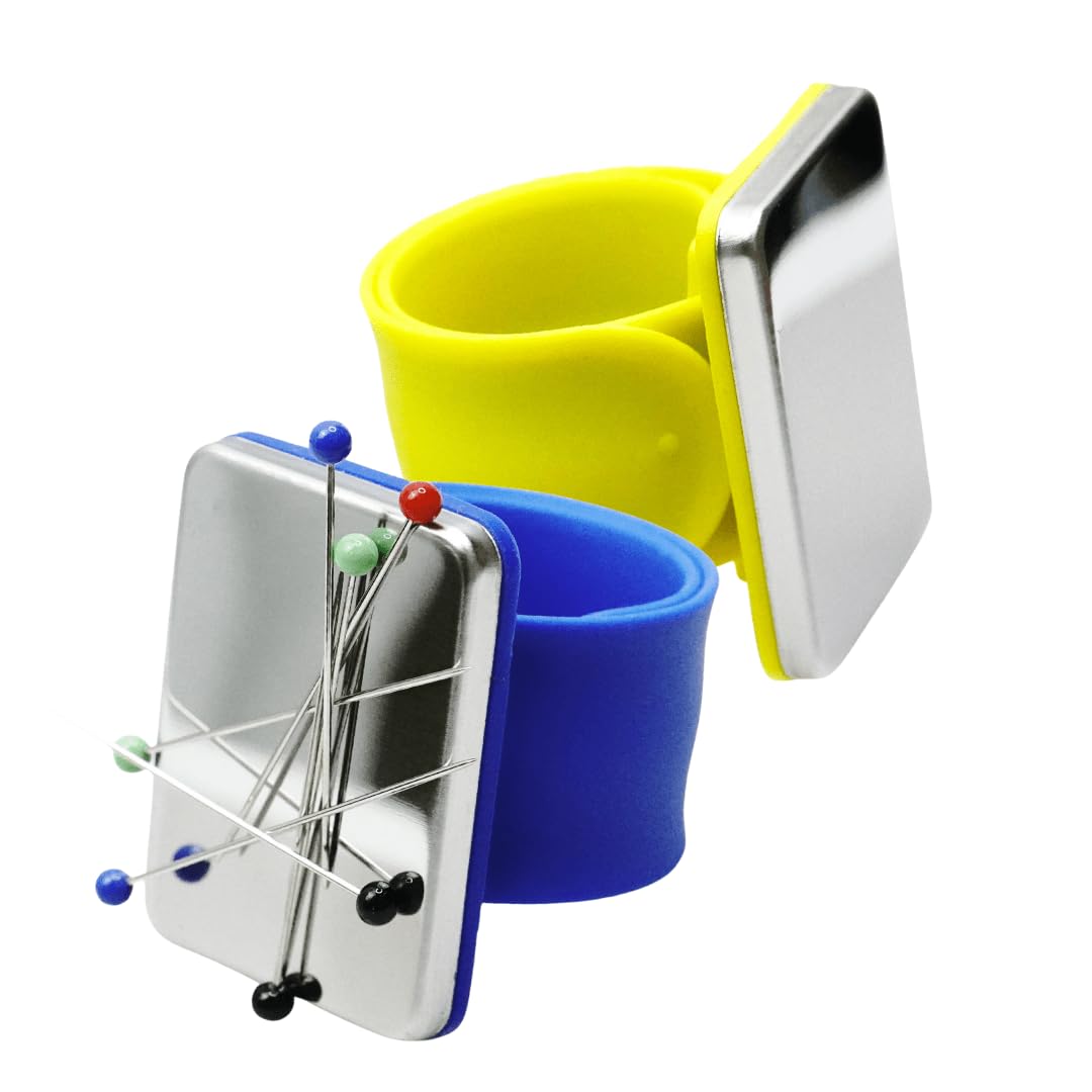 Magnetic Pin Cushions Bundle - 2 Wrist Pin Cushions - Happy Maker Duo - Blue, Yellow