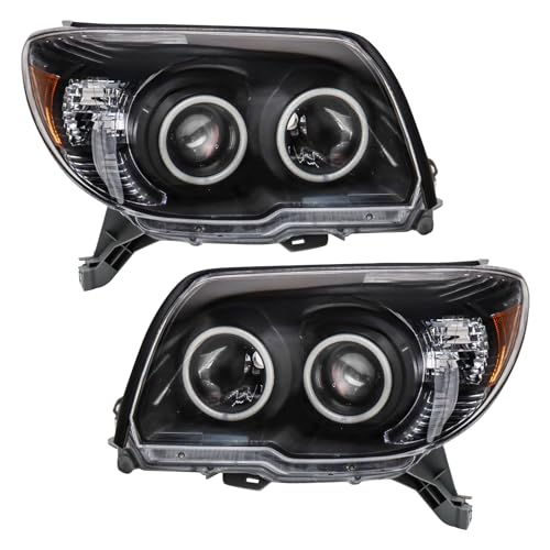 Image of TRQ Performance Driver and Passenger Side Headlight Assembly Set Black Housing Compatible with 06-09 Toyota 4Runner