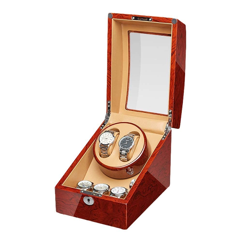 OLSKFUH Watch Winder Box For Automatic Watches Walnut Solid Wood Piano Paint Exterior Adapter And Battery Powered Silent Motor,