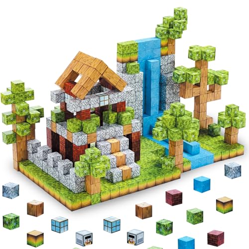 Magnetic Blocks-Build Mine Magnet World Sets,106Pcs Magnetic Tiles for Boys Girls Age 3-5 4-8 ,2.5CM Montessori Sensory Fidget Cubes Construction Toys for Kids 5-7,Kids Games Gift for 6-12 Years Old