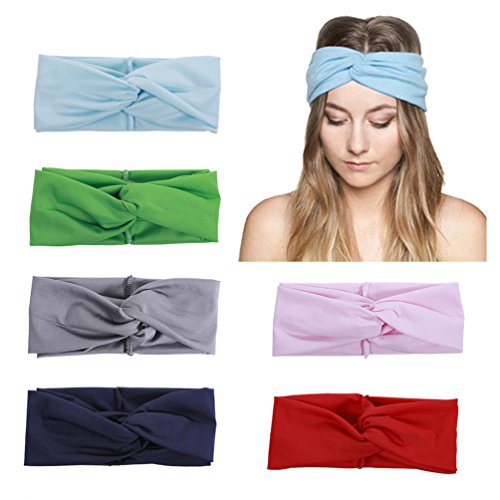 inSowni Elastic Turban Headbands Yoga Gym Sports Solid Criss Cross Headwraps Hair Bands Accessories for Women Girls Teens (6PCS S1)