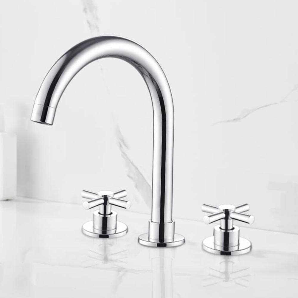 Robinet de salle de bain à派三孔分体式黄铜双柄冷热水面盆龙头-铬色 - 2