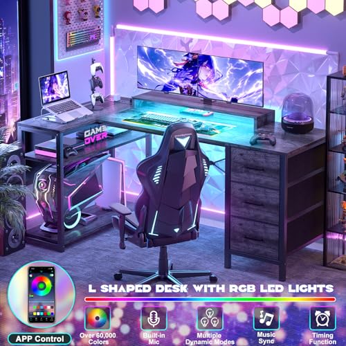 Aheaplus-53-Inch-Gaming-Desk-with-Power-Outlets-LED-Lights-Reversible-L-Shaped-Computer-Desk-with-3-Drawers-Monitor-Stand-Home-Office-Desk-Corner-Gamer-Desk-with-Storage-Shelves-Black-Oak