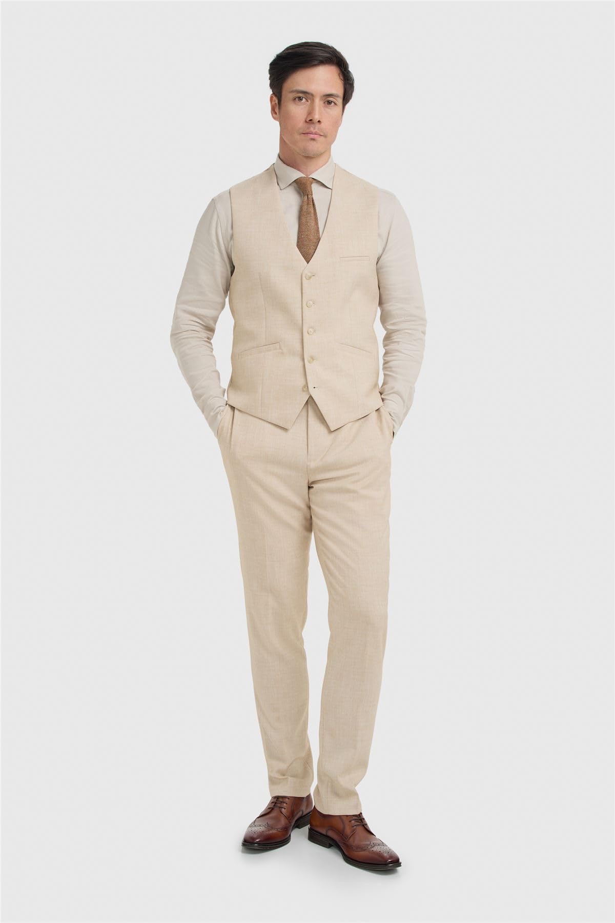 TruClothing Gilet da uomo beige micro-strutturato gilet formale