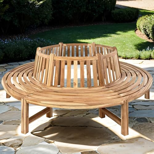 SAM Baumbank Timo, 360° kreisrunde Gartenbank, Teakholz massiv, Holzbank...