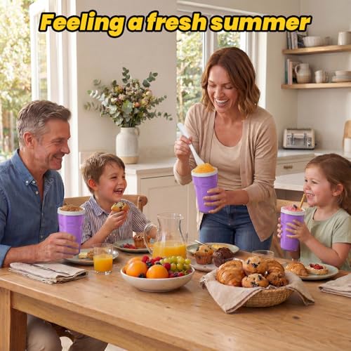 Image of Slushie Maker Cup Slush and Shake Maker with Lid, DIY Slushie Cup with Freezer Core for Quick Frozen Homemade Single-Serving Slushie, Fruit Smoothies, Purple (Purple+White)