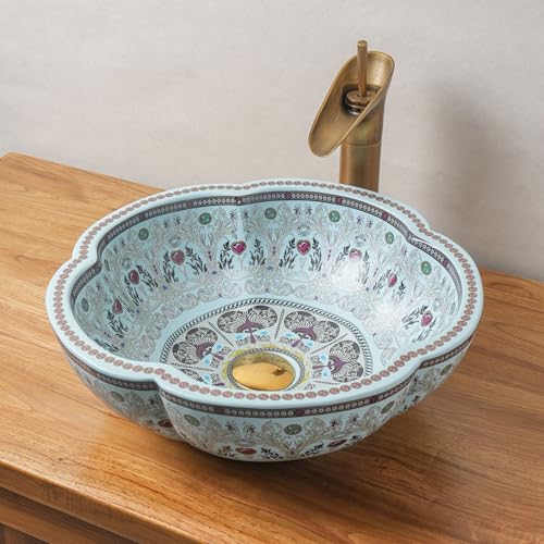 XIGGJYL Vessel Bathroom Sink Flower Shape Design Porcelain Above Counter