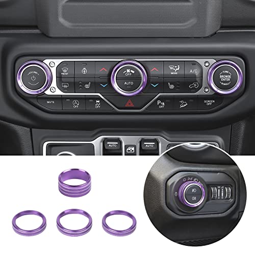Voodonala Air Conditioner Headlight Switch Knob Trim for 2018-2024 Jeep Wrangler JL JLU Gladiator JT,Thin Purple Aluminum Alloy 4pcs…
