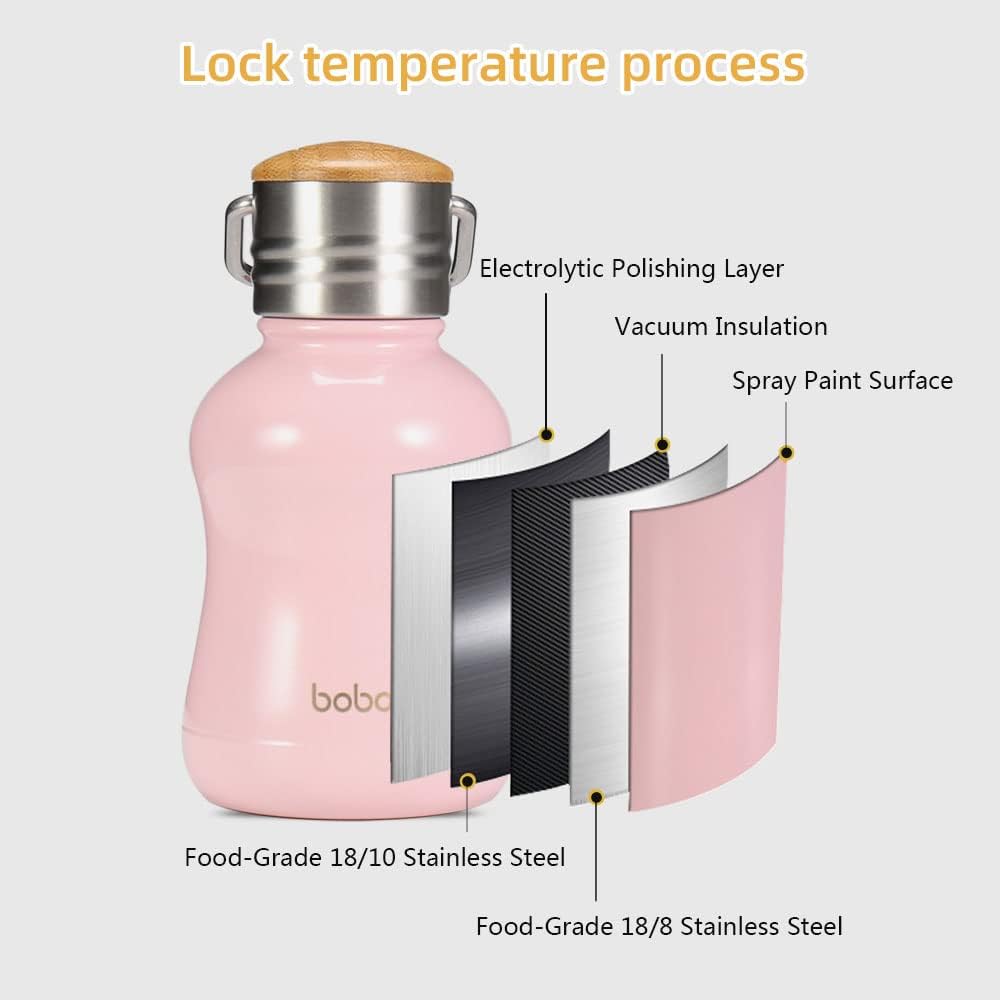 YOHKOH Mini Vacuum Insulated Water Bottle With Bamboo Lid - Stainless Steel Thermos Water Bottle for Women Girls Kids, Metal Sports Hot and Cold Water Bottle Leak-Proof BPA-Free (6.4oz,Pink) - Image 3