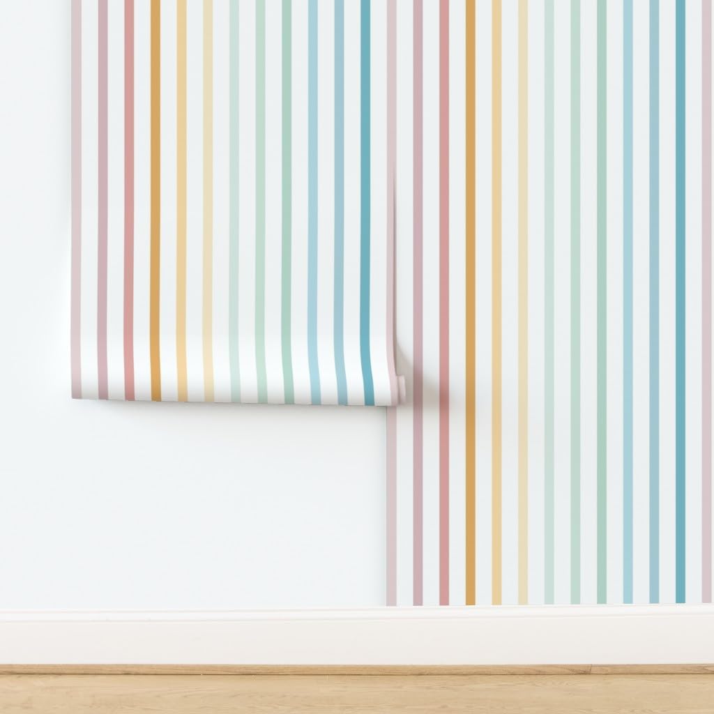 Peel & Stick Wallpaper 3ft x 2ft - Pastel Rainbow Vertical Stripes Custom Removable Wallpaper by Spoonflower