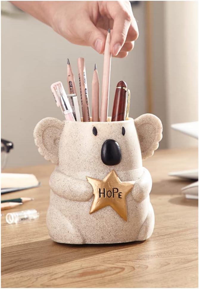 Cute Koala Bear Garden Pot Desktop Pencil Holder Ceramic Vase (B Beige)