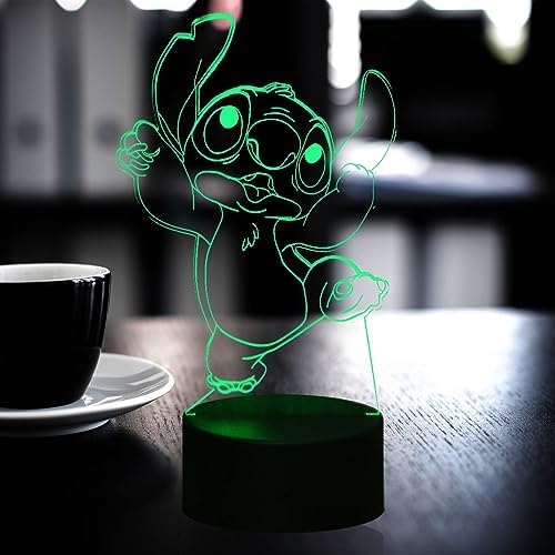 Cute Stitch Lamp for Bedroom 3D Visual Cartoon LED Night Light 7 Colors USB Touch Remote Control Change Room Decor Table Mood Lava Baby Sleep Light Children Toy Souvenir for Teenage Girl Birthday