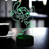 Cute Stitch Lamp for Bedroom 3D Visual Cartoon LED Night Light 7 Colors USB Touch Remote Control Cha