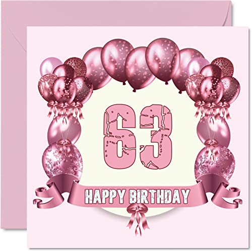 Divertidas tarjetas de cumpleaños 63 para mujer, globos de cumpleaños, tarjeta de feliz cumpleaños para papá, mamá, abuelo, niñera, tarjetas de felicitación de 145 mmx145 mm, tarjeta de cumpleaños 63