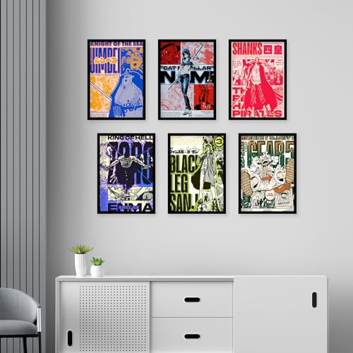 Image of CodersParadise Wood One Anime Vintage Wall Poster Frames - Pack Of 6 | 8 X 12Cm (A4 Size) | Aesthetic Artwork Framed Posters