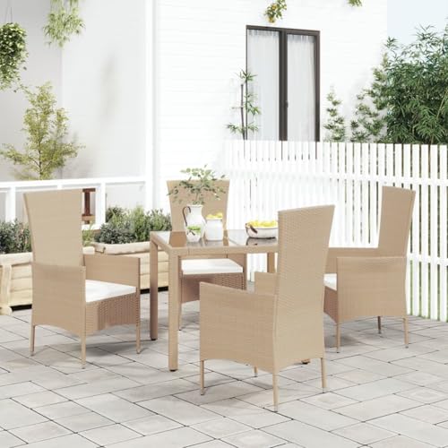 Tidyard Silla Jardin,Silla jardín cómoda,Sillon Jardin,Sillas de Patio,Silla Jardin Exterior,Sillas de jardín con Cojines 4 Unidades ratán sintético Beige 2##