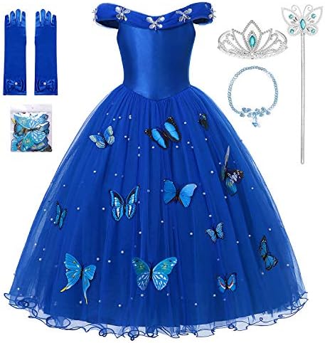 MUABABY Girls Ice Snow Queen Sequin Princess Upgrade Deluxe Costume Long Sleeve (2-3T, Blue)