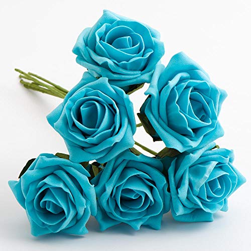 Italian Options Rosas de espuma artificiales, 5 cm, color turquesa, 6 unidades