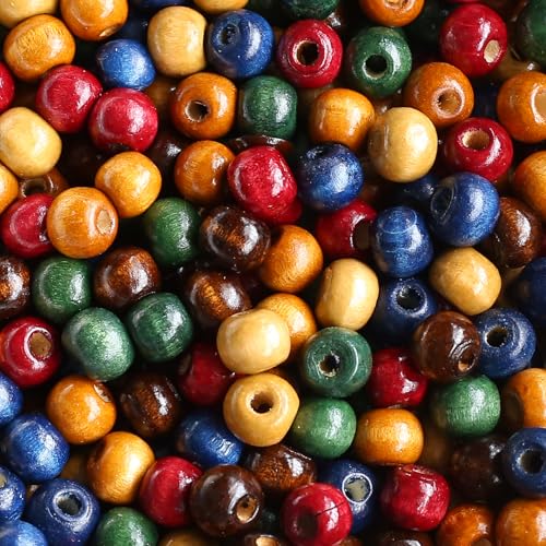 ToBeIT 400pcs Assorted Color Wooden Beads (Large Hole)