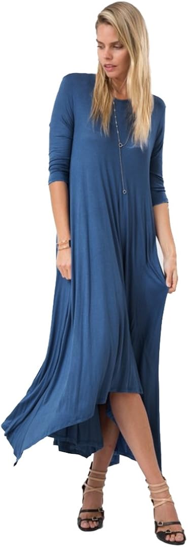 Tabeez Women's Long Loose Casual Asymmetrical Oversize Handkerchief Hem Jersey Maxi Dress (Made in The USA)